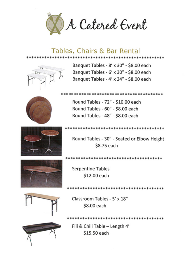 Table and Chair Rentals A Catered Event